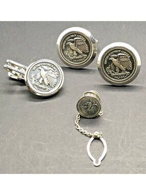 Replica  Coin Cufflinks Tie Clip Lapel Pin US Half Dollar Eagle Gift Collector